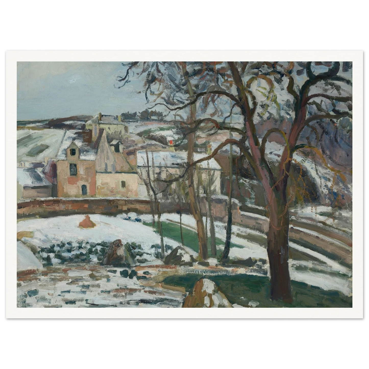 Effet de neige à L’Hermitage, Pontoise (1875) Art Print | Camille Pissarro - Framed Poster - 30x40 cm / 12x16″ - Black frame