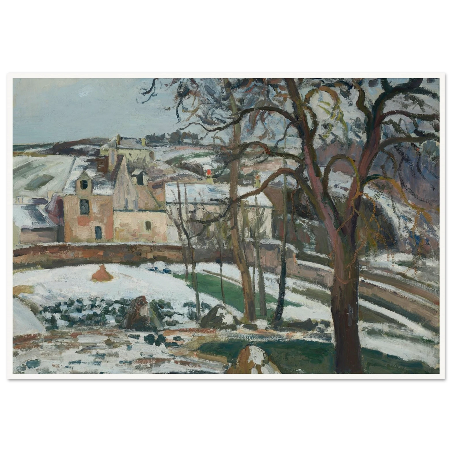 Effet de neige à L’Hermitage, Pontoise (1875) Art Print | Camille Pissarro - Framed Poster - 30x40 cm / 12x16″ - Black frame