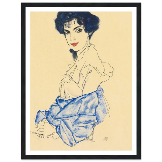 Elisabeth Lederer, Seated With Hands Folded (1913) Art Print | Egon Schiele - Framed Poster - 30x40 cm / 12x16″ - Black frame