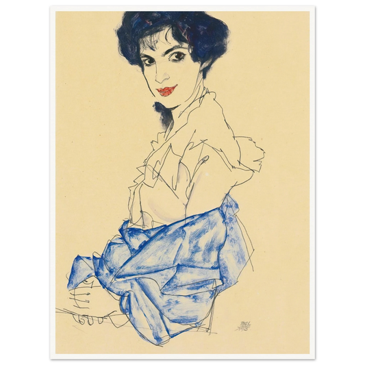 Elisabeth Lederer, Seated With Hands Folded (1913) Art Print | Egon Schiele - Framed Poster - 30x40 cm / 12x16″ - Black frame