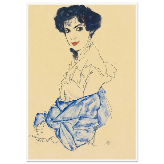 Elisabeth Lederer, Seated With Hands Folded (1913) Art Print | Egon Schiele - Framed Poster - 30x40 cm / 12x16″ - Black frame