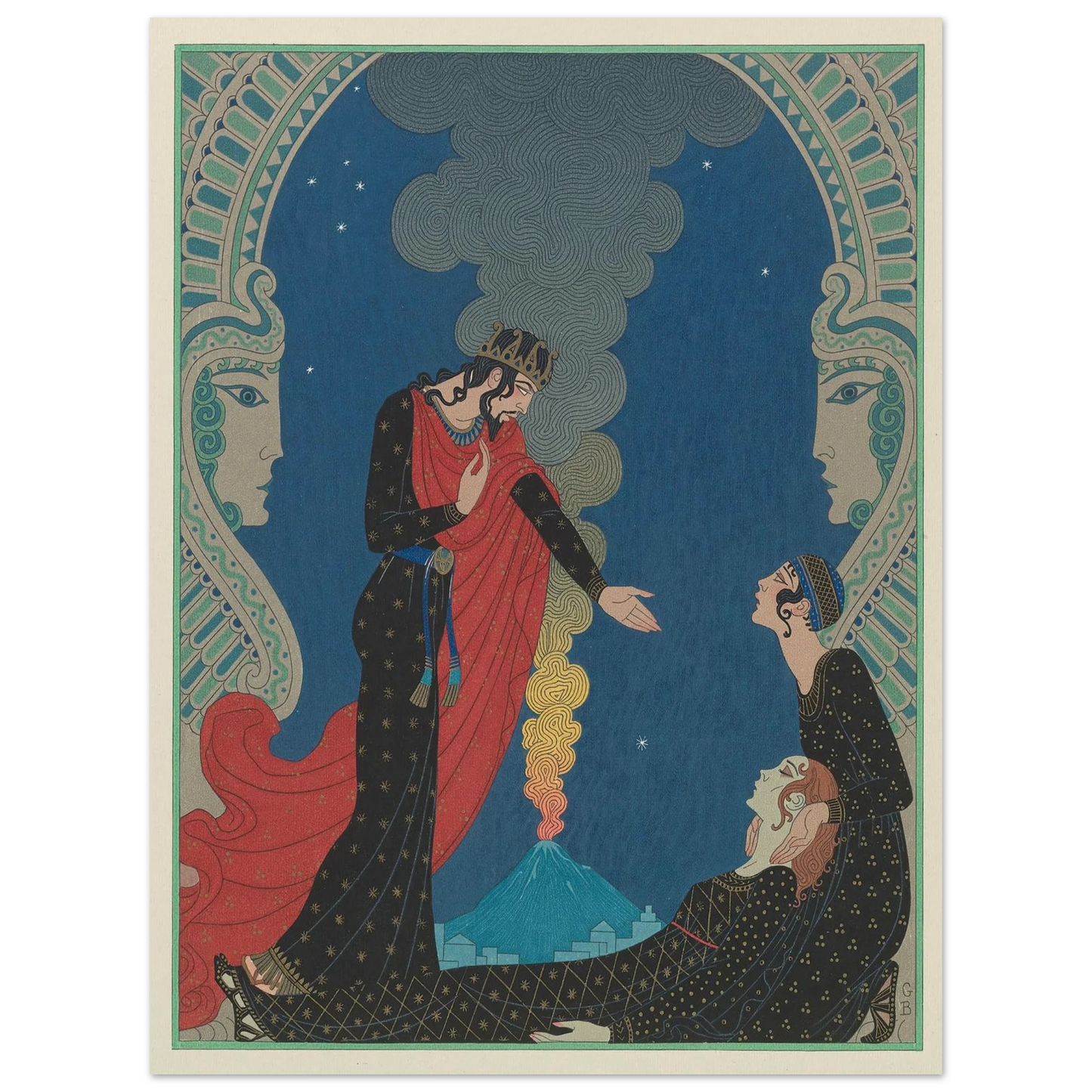 Empedocles and Panthea (1929) Art Print | George Barbier - Framed Poster - 30x40 cm / 12x16″ - Black frame