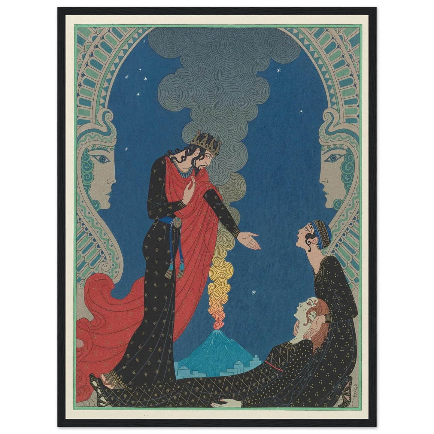 Empedocles and Panthea (1929) Art Print | George Barbier - Framed Poster - 30x40 cm / 12x16″ - Black frame