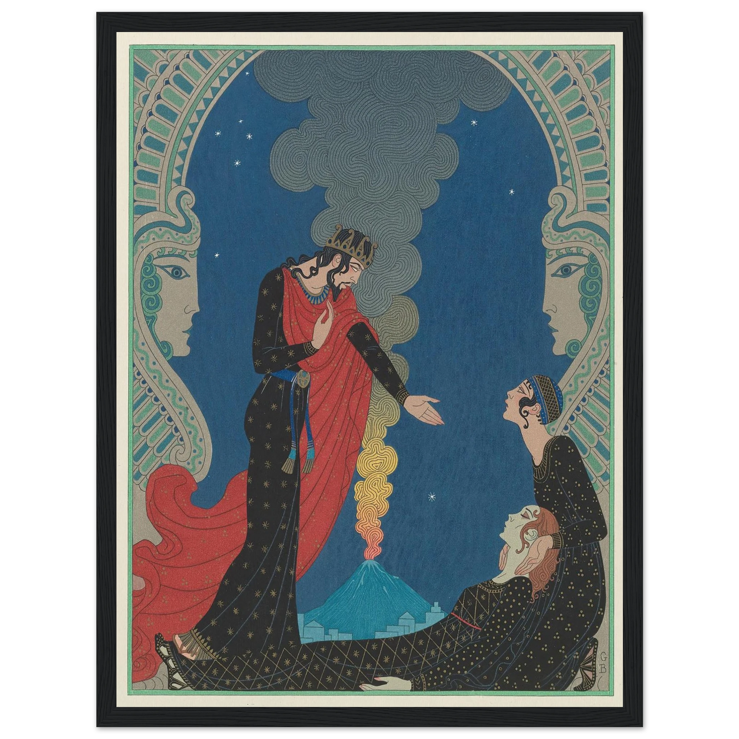 Empedocles and Panthea (1929) Art Print | George Barbier - Framed Poster - 30x40 cm / 12x16″ - Black frame