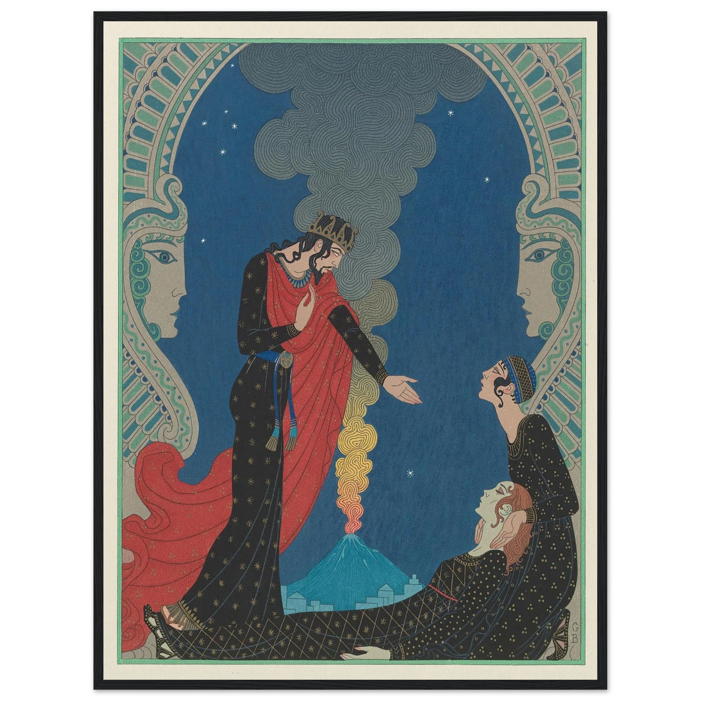 Empedocles and Panthea (1929) Art Print | George Barbier - Framed Poster - 30x40 cm / 12x16″ - Black frame