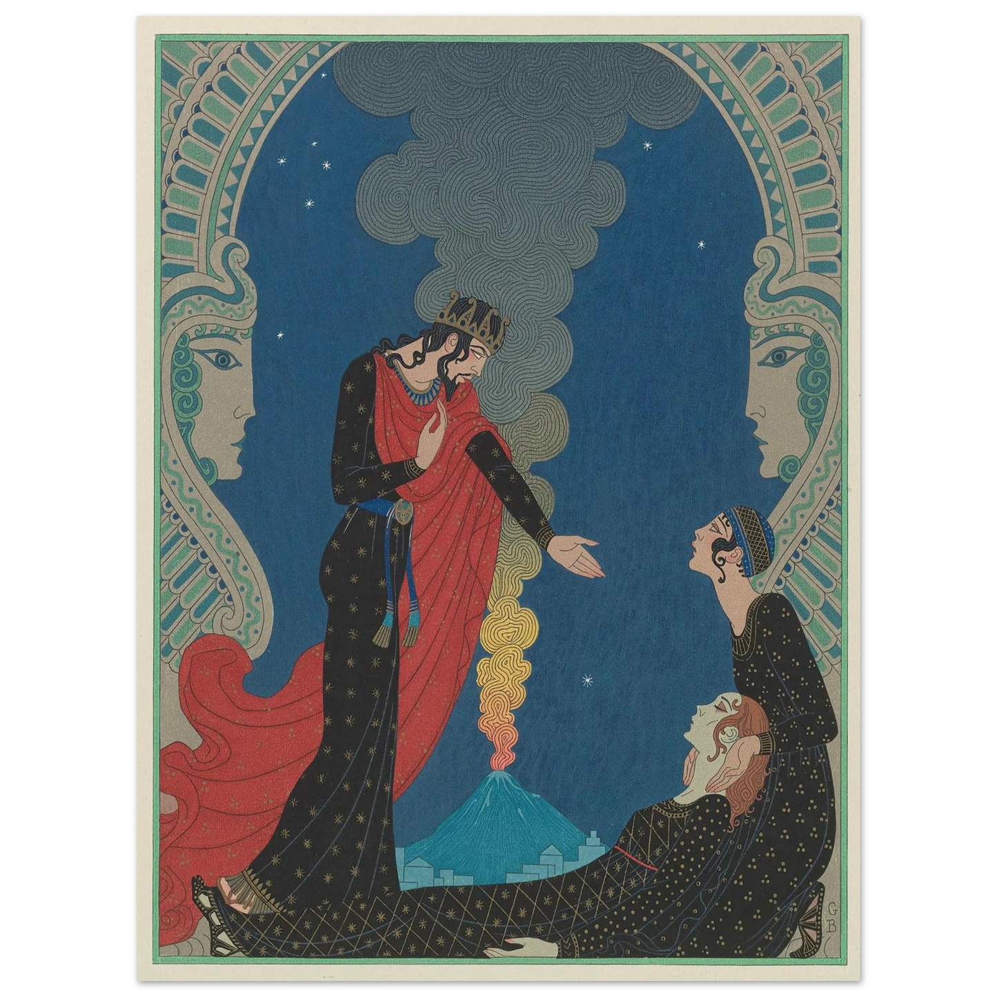 Empedocles and Panthea (1929) Art Print | George Barbier - Framed Poster - 30x40 cm / 12x16″ - Black frame
