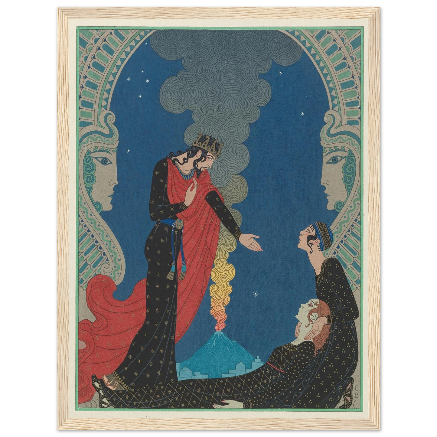 Empedocles and Panthea (1929) Art Print | George Barbier - Framed Poster - 30x40 cm / 12x16″ - Black frame