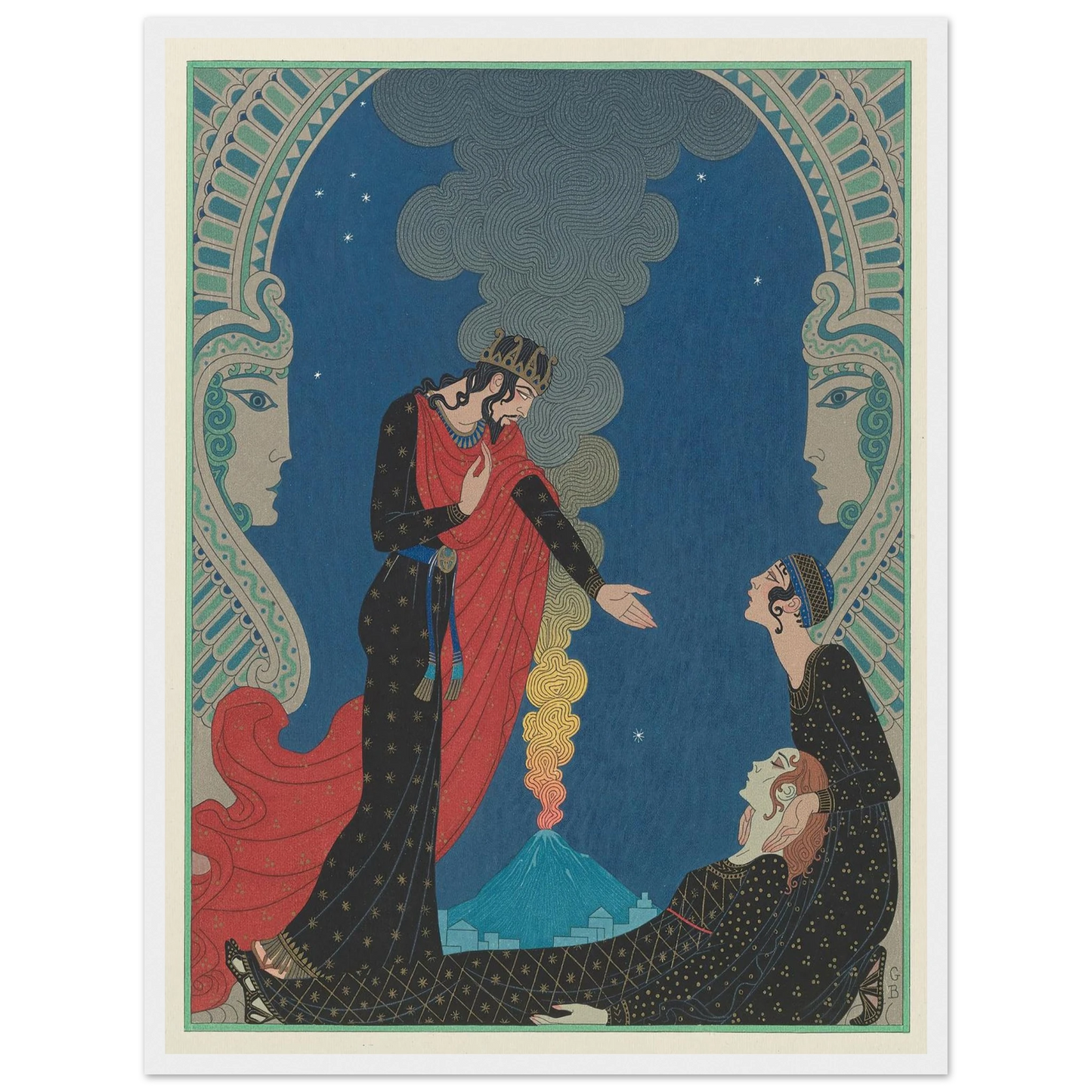 Empedocles and Panthea (1929) Art Print | George Barbier - Framed Poster - 30x40 cm / 12x16″ - Black frame