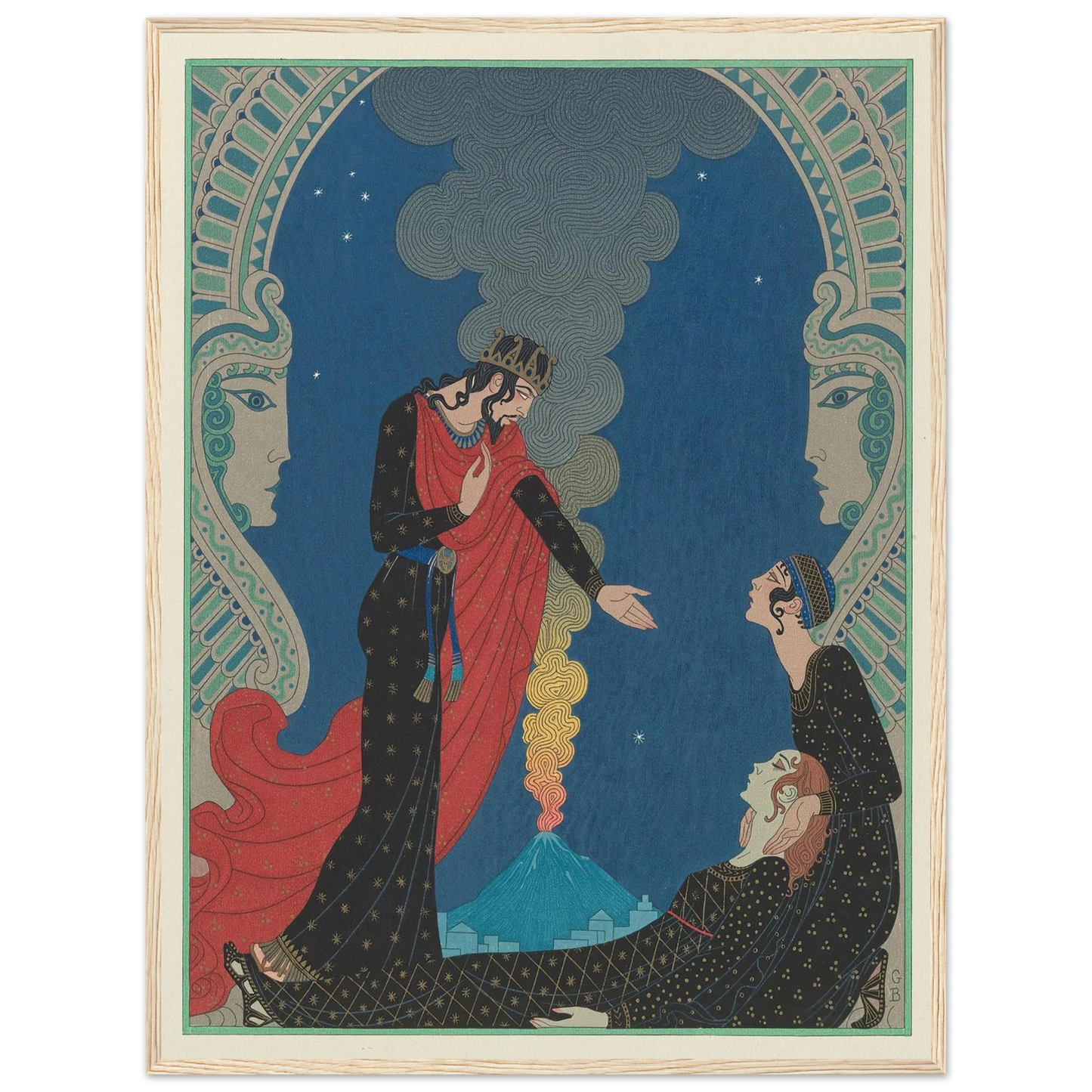 Empedocles and Panthea (1929) Art Print | George Barbier - Framed Poster - 30x40 cm / 12x16″ - Black frame