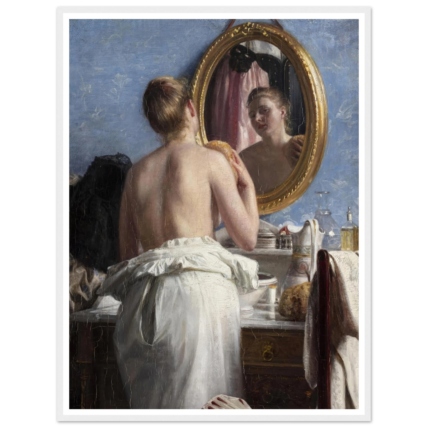 En pige, som vasker sig før et karneval (1887) Art Print | Carl Bloch - Framed Poster - 30x40 cm / 12x16″ - Black frame