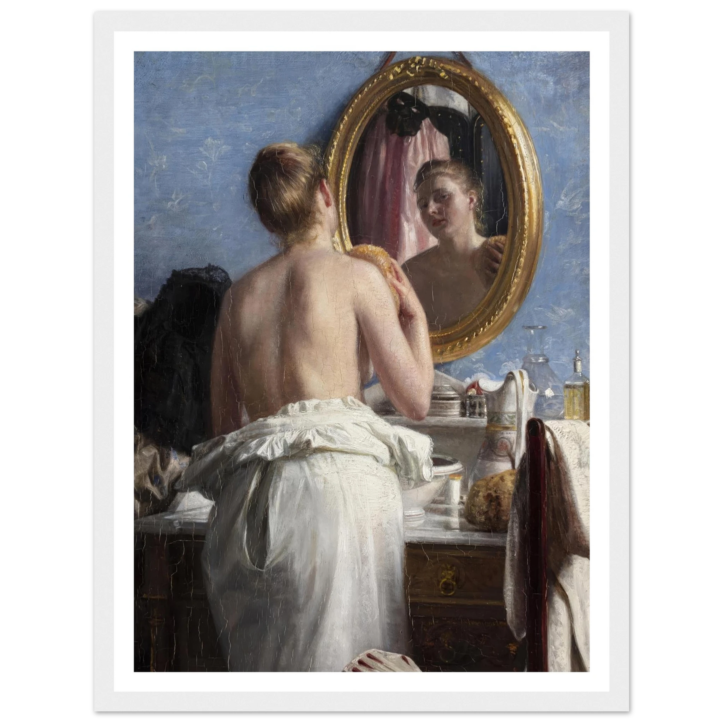 En pige, som vasker sig før et karneval (1887) Art Print | Carl Bloch - Framed Poster - 30x40 cm / 12x16″ - Black frame