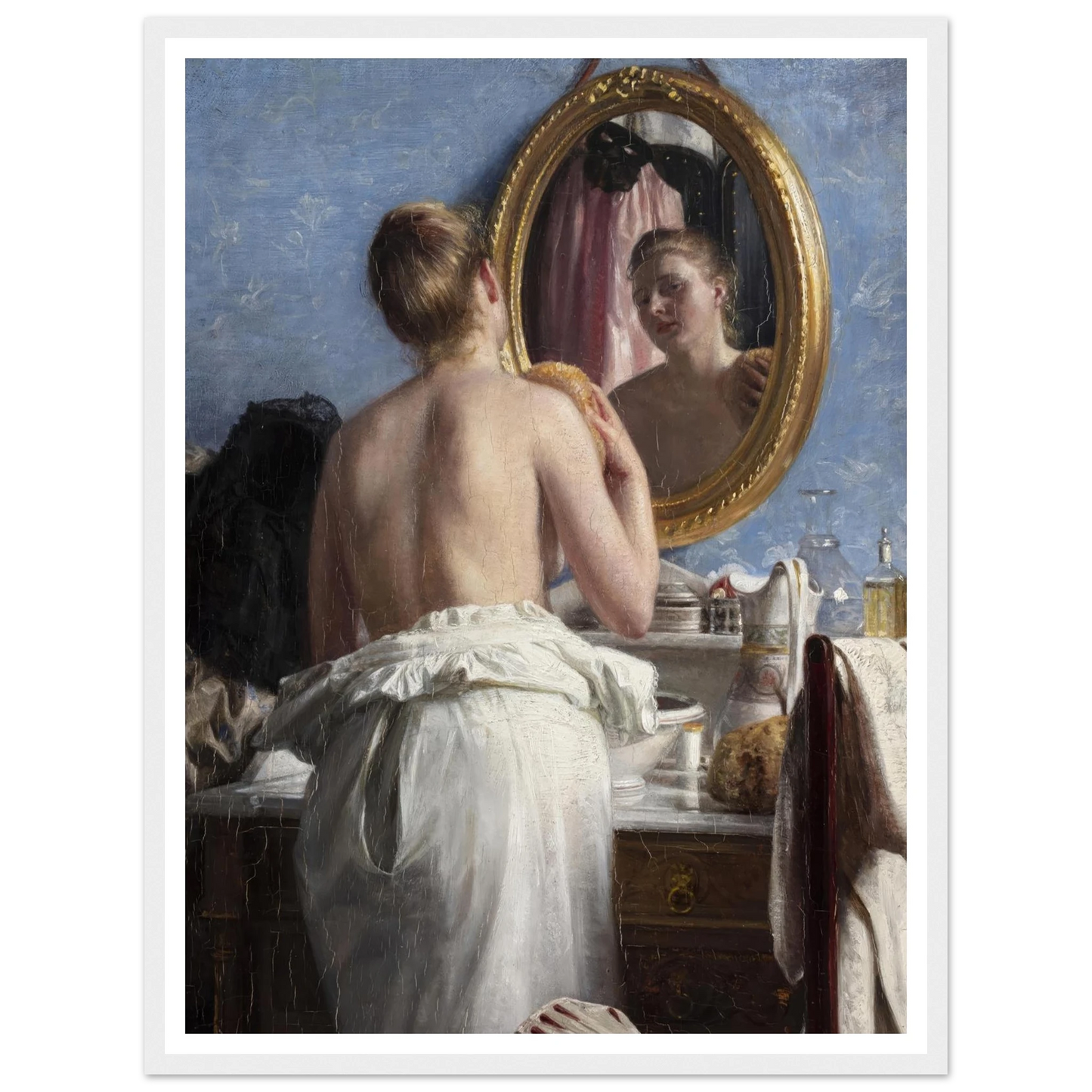 En pige, som vasker sig før et karneval (1887) Art Print | Carl Bloch - Framed Poster - 30x40 cm / 12x16″ - Black frame