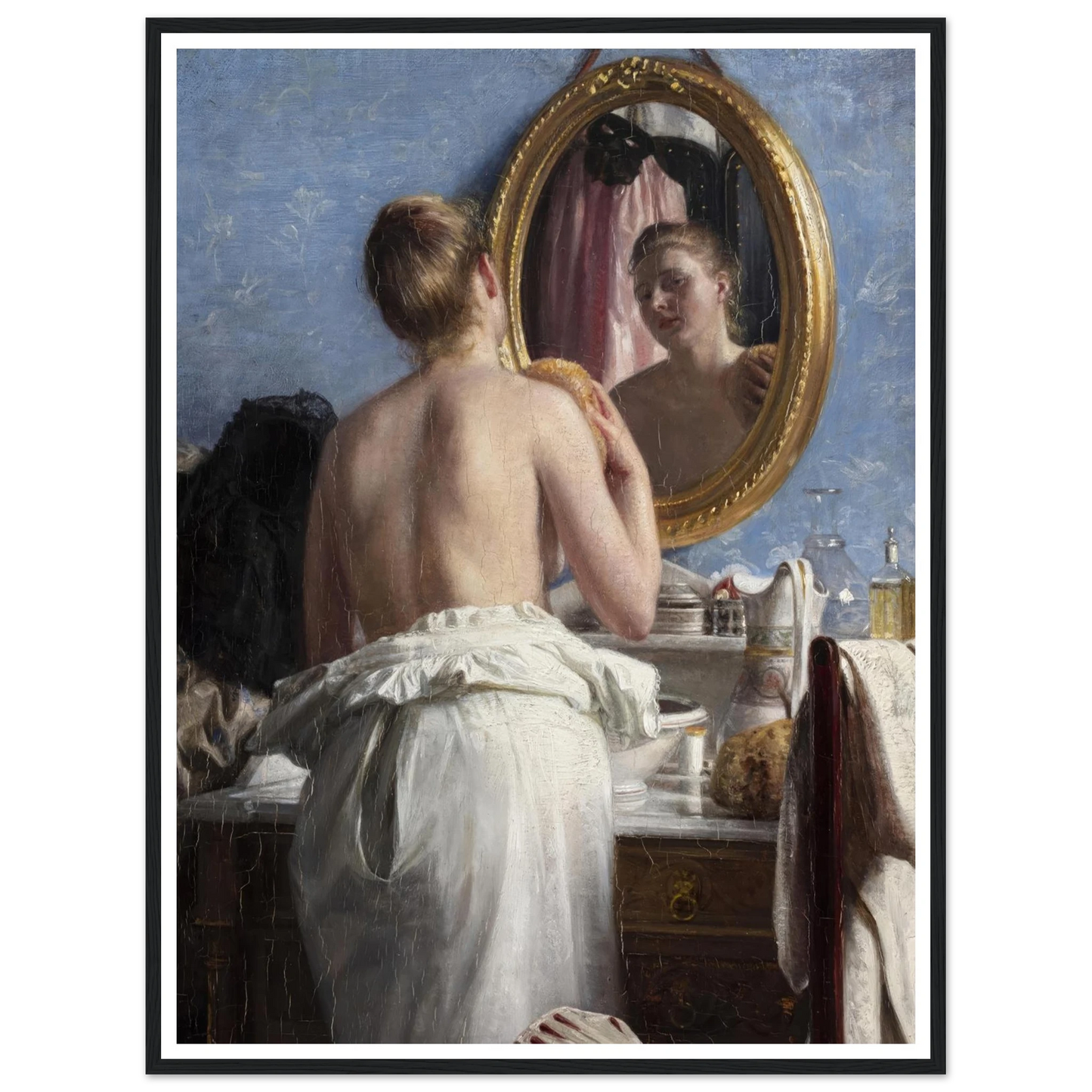 En pige, som vasker sig før et karneval (1887) Art Print | Carl Bloch - Framed Poster - 30x40 cm / 12x16″ - Black frame