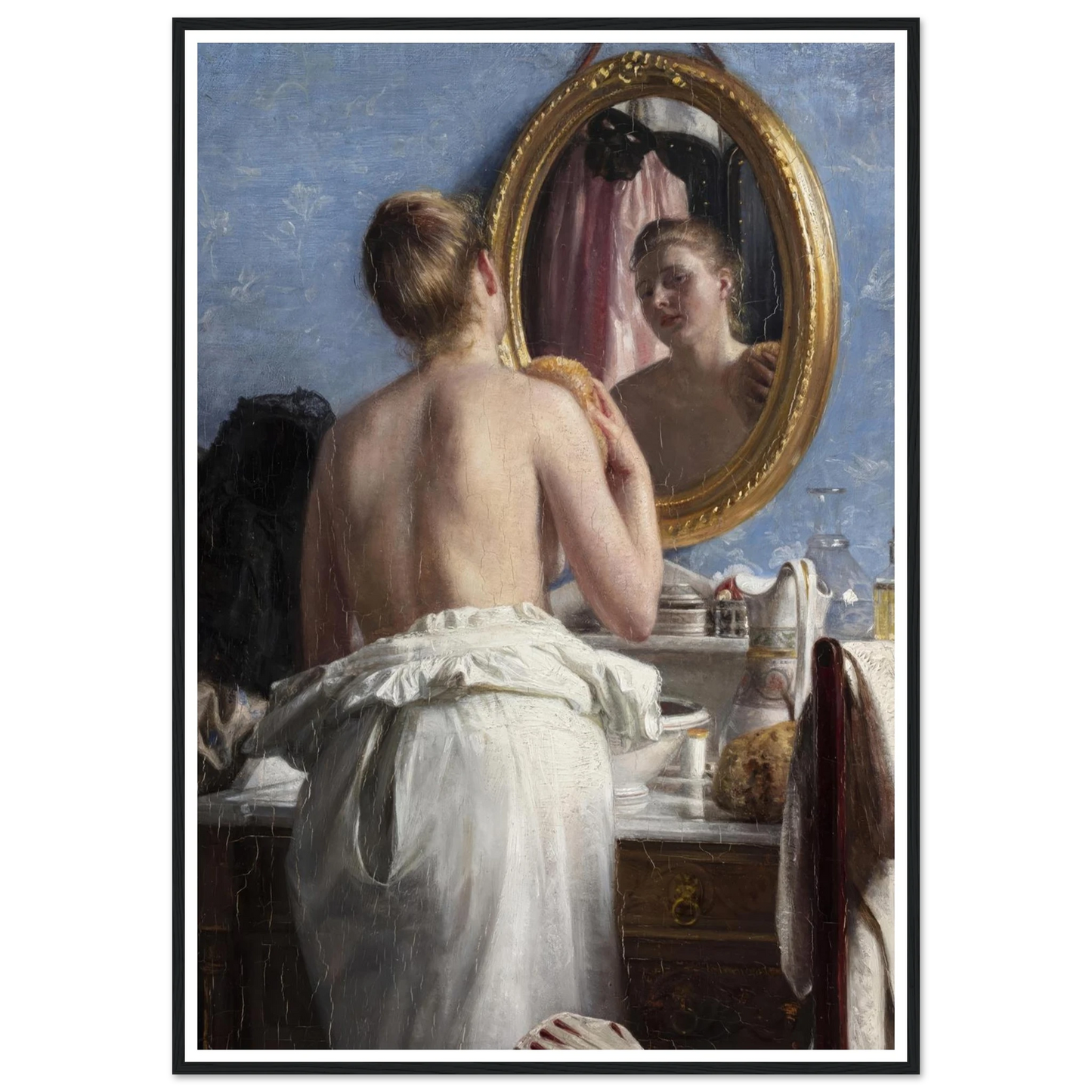 En pige, som vasker sig før et karneval (1887) Art Print | Carl Bloch - Framed Poster - 30x40 cm / 12x16″ - Black frame