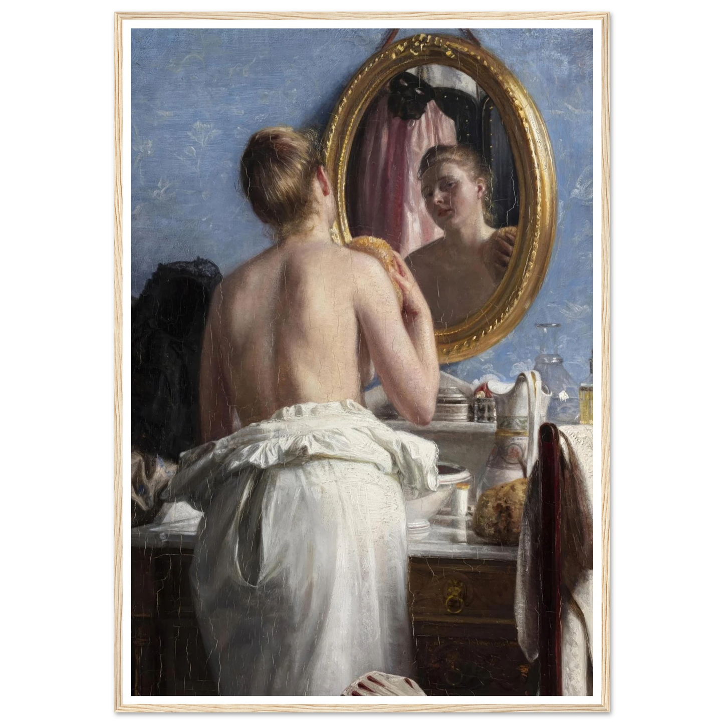 En pige, som vasker sig før et karneval (1887) Art Print | Carl Bloch - Framed Poster - 30x40 cm / 12x16″ - Black frame