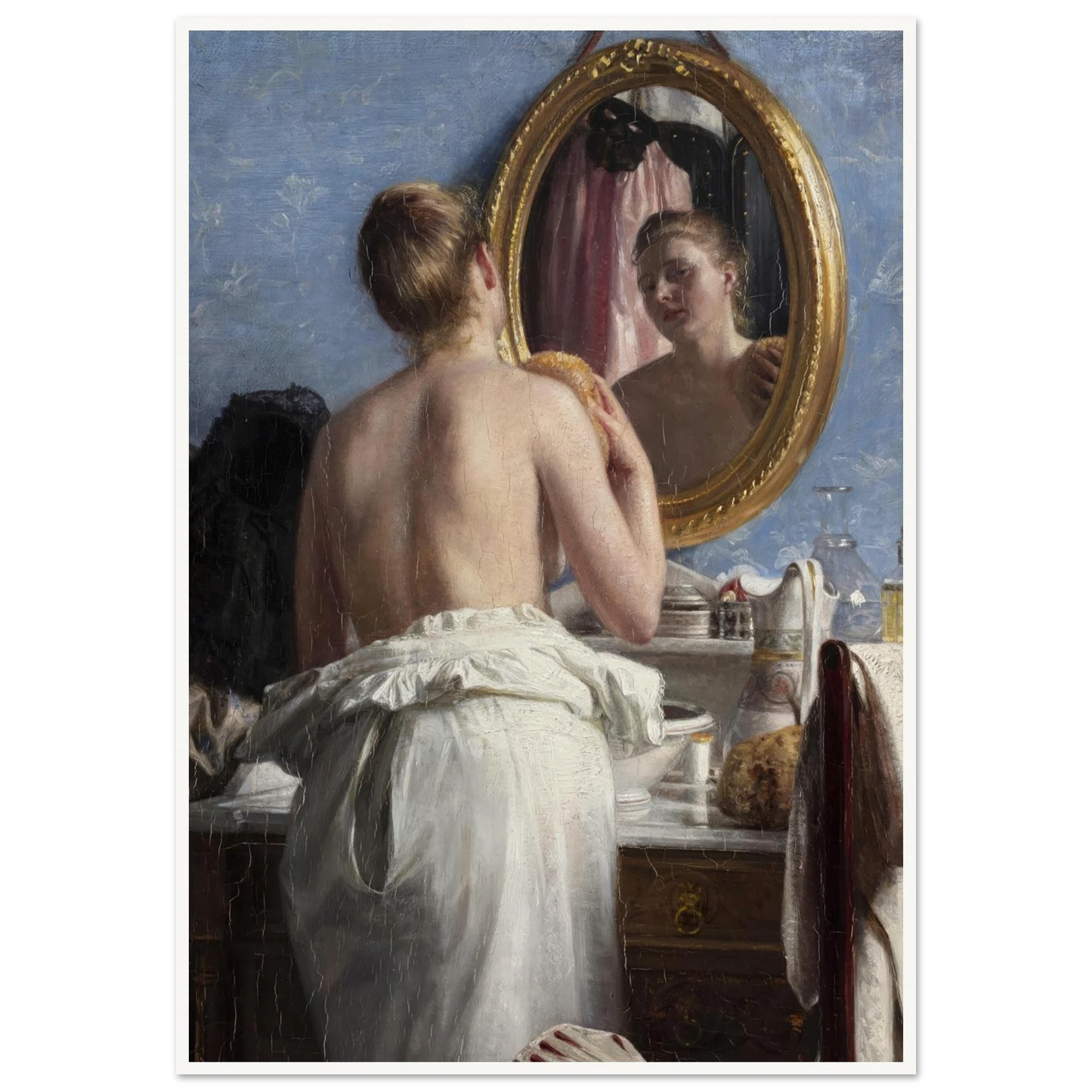 En pige, som vasker sig før et karneval (1887) Art Print | Carl Bloch - Framed Poster - 30x40 cm / 12x16″ - Black frame