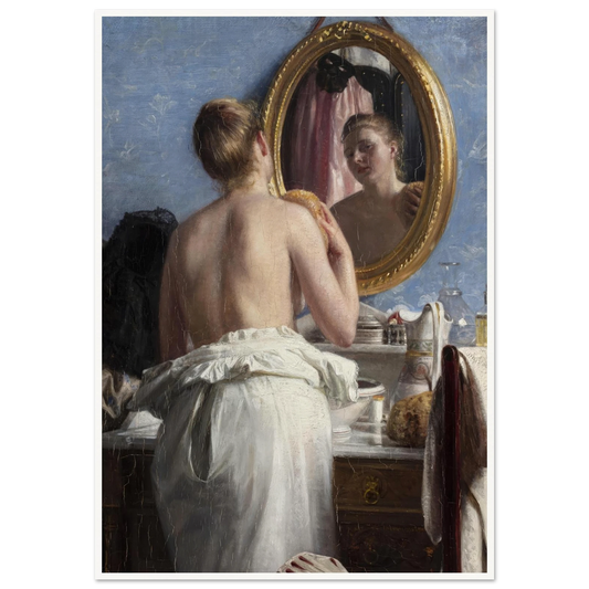 En pige, som vasker sig før et karneval (1887) Art Print | Carl Bloch - Framed Poster - 30x40 cm / 12x16″ - Black frame