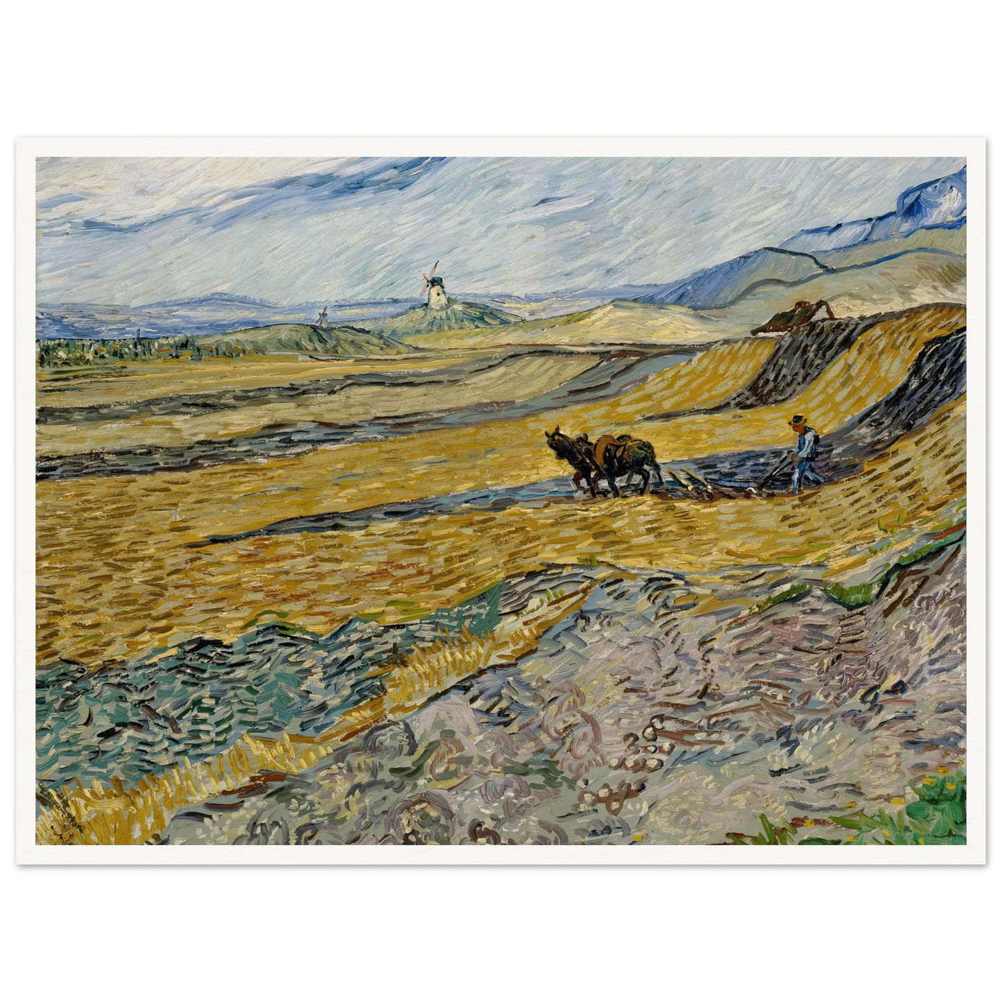 Enclosed Field with Ploughman (1889) Art Print | Vincent van Gogh - Framed Poster - 30x40 cm / 12x16″ - Black frame