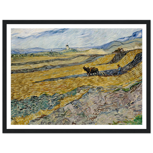 Enclosed Field with Ploughman (1889) Art Print | Vincent van Gogh - Framed Poster - 30x40 cm / 12x16″ - Black frame