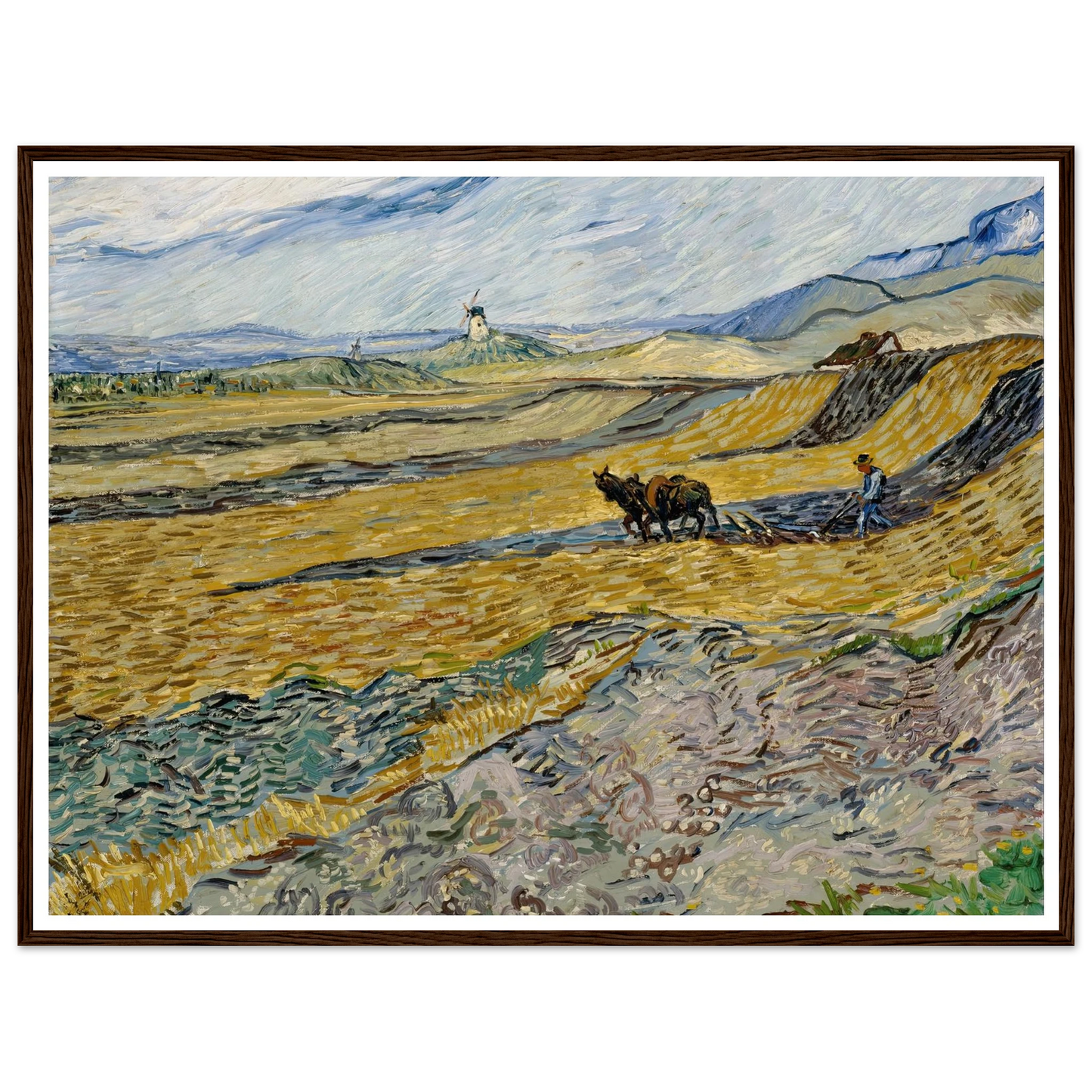 Enclosed Field with Ploughman (1889) Art Print | Vincent van Gogh - Framed Poster - 30x40 cm / 12x16″ - Black frame
