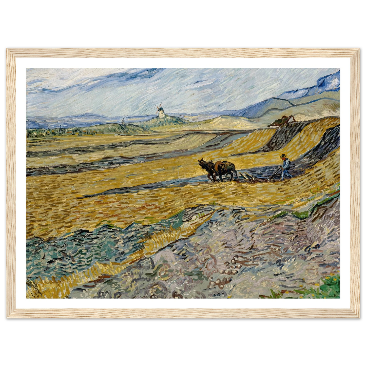 Enclosed Field with Ploughman (1889) Art Print | Vincent van Gogh - Framed Poster - 30x40 cm / 12x16″ - Black frame