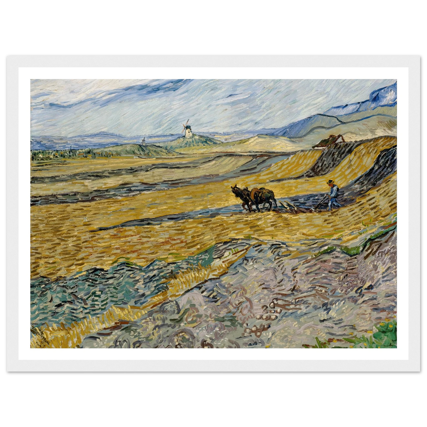 Enclosed Field with Ploughman (1889) Art Print | Vincent van Gogh - Framed Poster - 30x40 cm / 12x16″ - Black frame