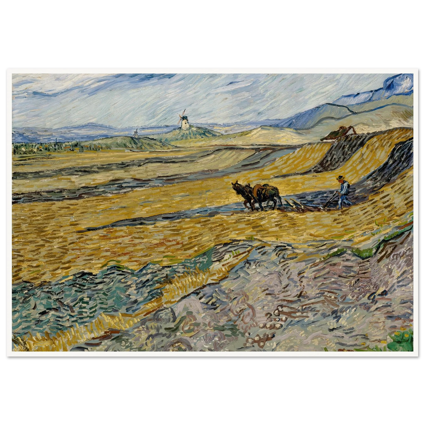 Enclosed Field with Ploughman (1889) Art Print | Vincent van Gogh - Framed Poster - 30x40 cm / 12x16″ - Black frame