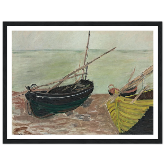 Étude de bateaux sur la plage d’Étretat (1885) Art Print | Claude Monet - Framed Poster - 30x40 cm / 12x16″ - Black frame