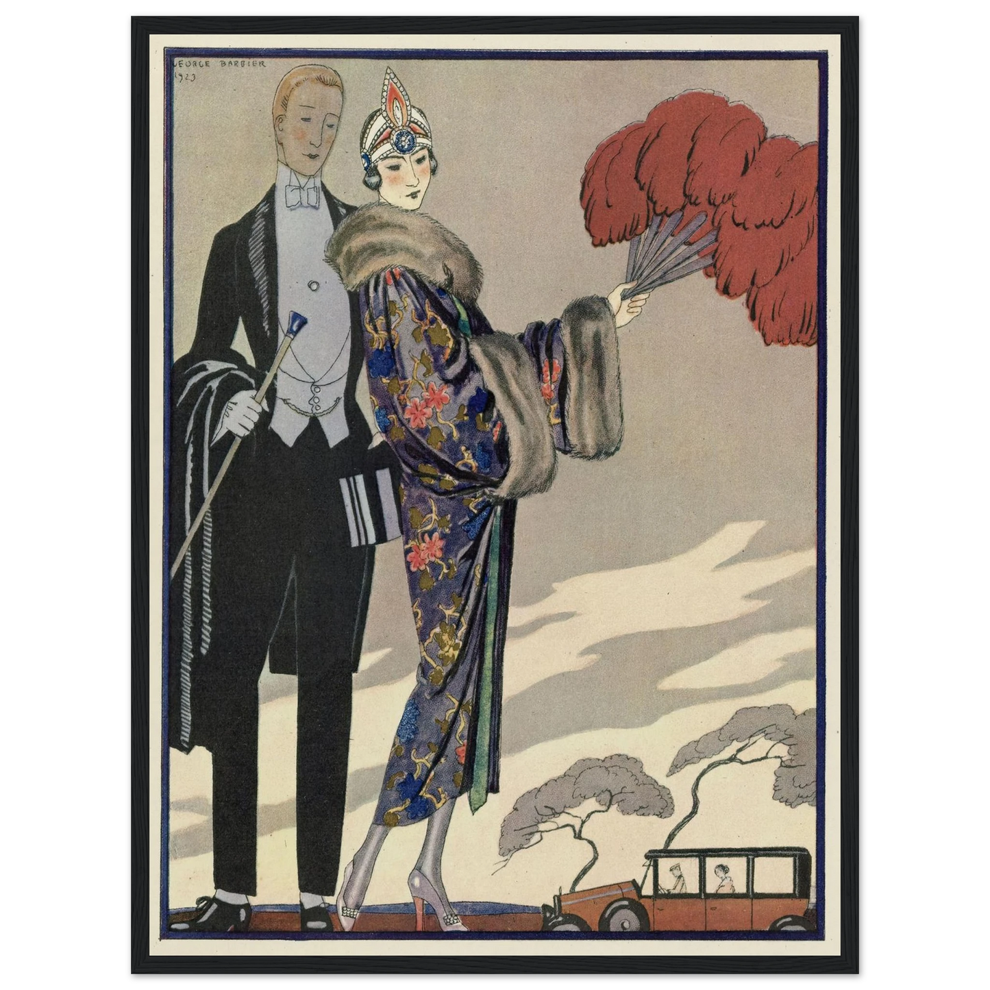 Evening Attire.. (1923) Art Print | George Barbier - Framed Poster - 30x40 cm / 12x16″ - Black frame