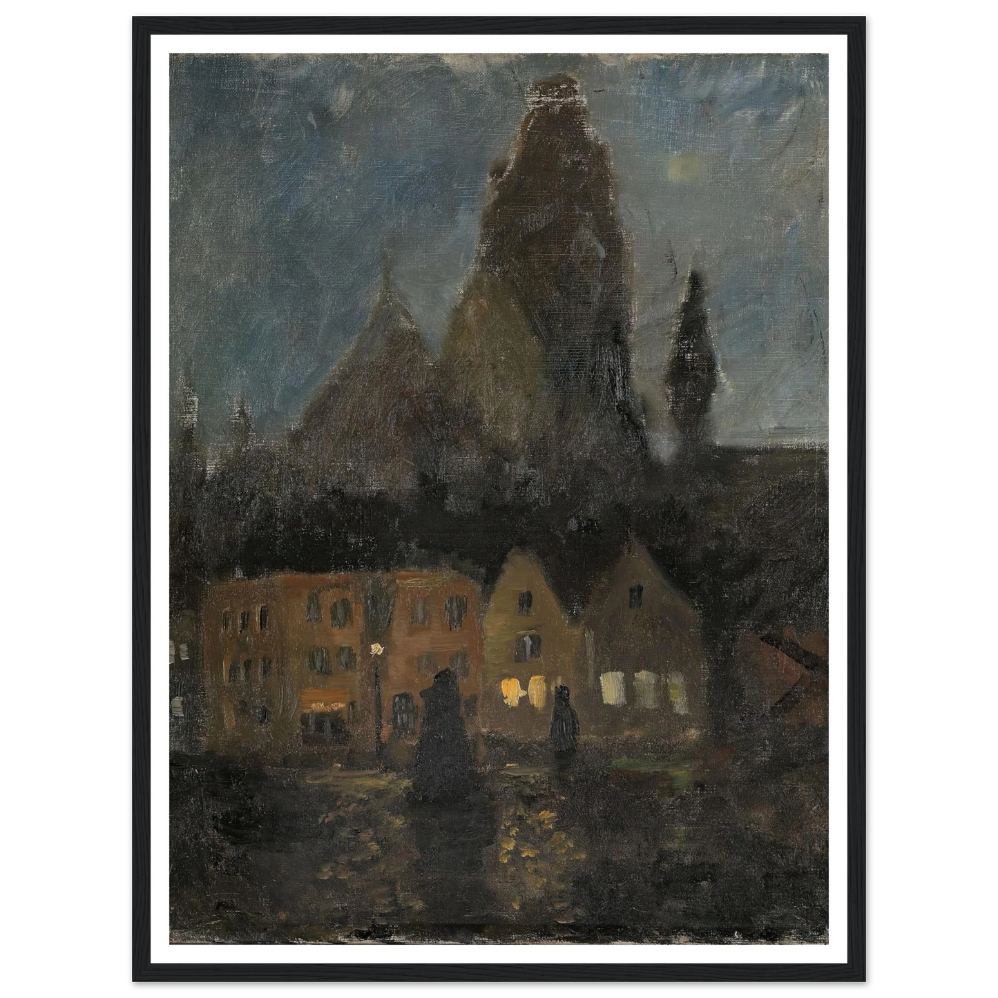 Evening in Dieppe (1894 - 1898) Art Print | Frits Thaulow - Framed Poster - 30x40 cm / 12x16″ - Black frame