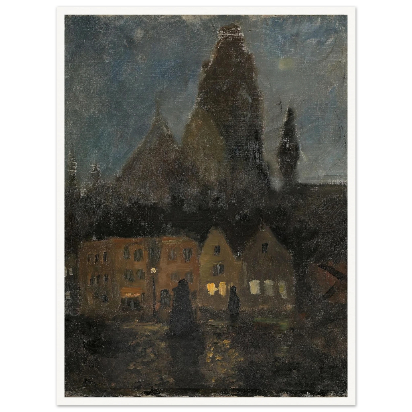 Evening in Dieppe (1894 - 1898) Art Print | Frits Thaulow - Framed Poster - 30x40 cm / 12x16″ - Black frame