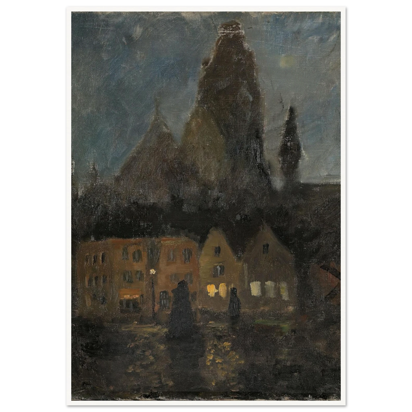 Evening in Dieppe (1894 - 1898) Art Print | Frits Thaulow - Framed Poster - 30x40 cm / 12x16″ - Black frame