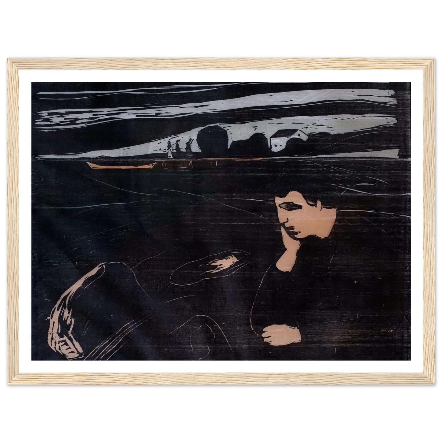 Evening (Melancholy III) (1902) Art Print | Edvard Munch - Framed Poster - 30x40 cm / 12x16″ - Black frame