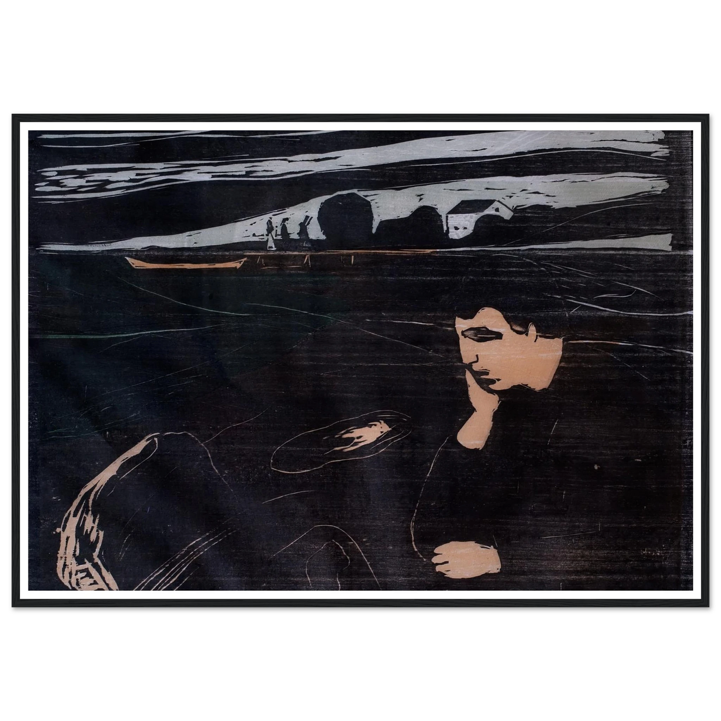 Evening (Melancholy III) (1902) Art Print | Edvard Munch - Framed Poster - 30x40 cm / 12x16″ - Black frame