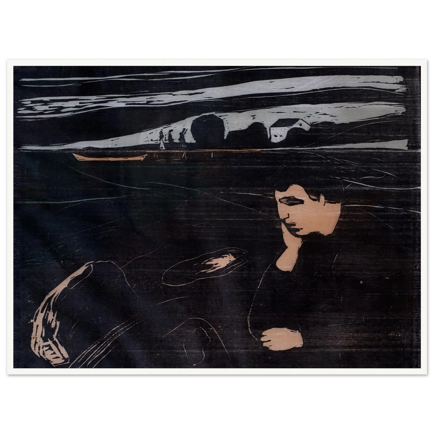 Evening (Melancholy III) (1902) Art Print | Edvard Munch - Framed Poster - 30x40 cm / 12x16″ - Black frame