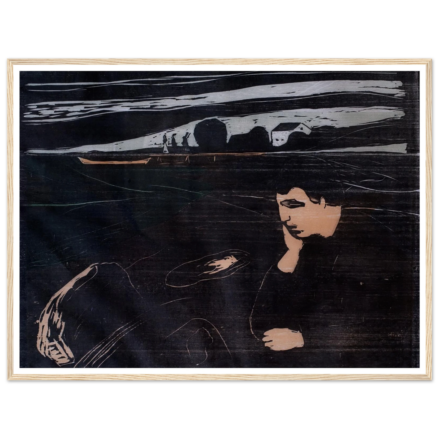 Evening (Melancholy III) (1902) Art Print | Edvard Munch - Framed Poster - 30x40 cm / 12x16″ - Black frame