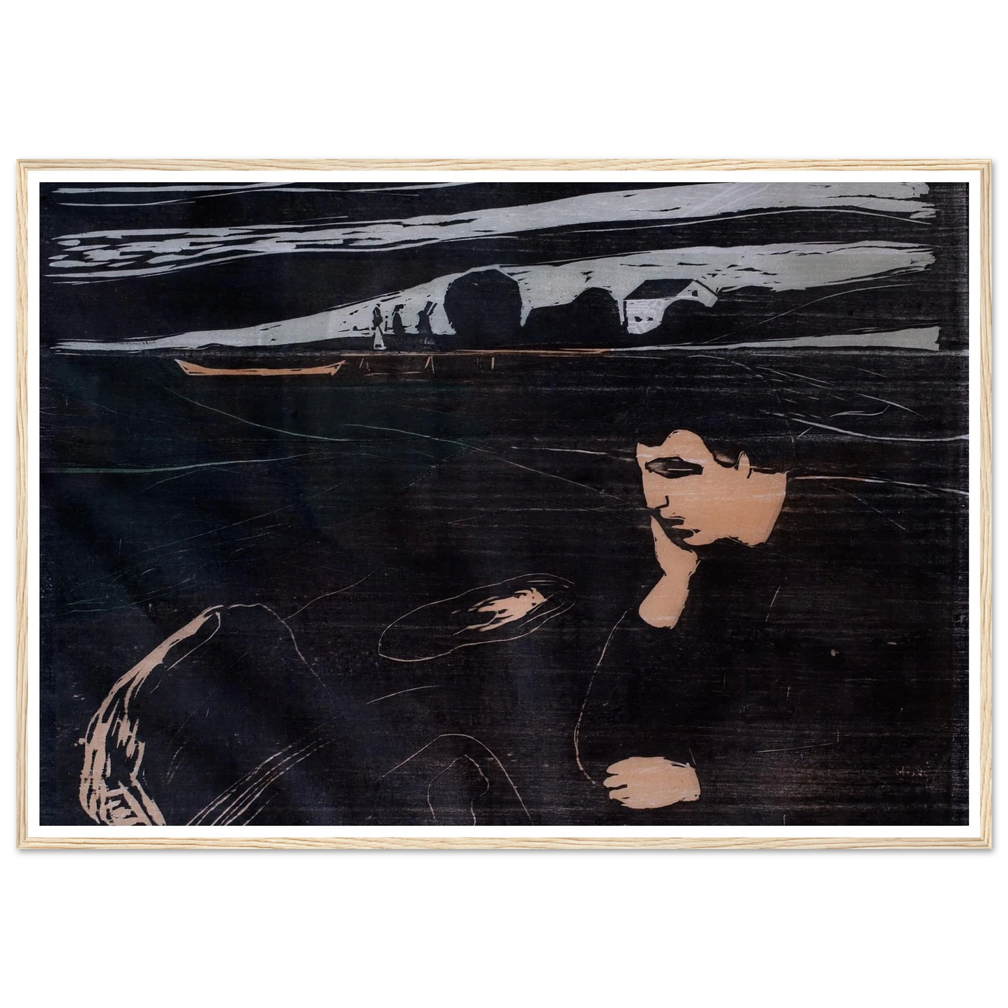 Evening (Melancholy III) (1902) Art Print | Edvard Munch - Framed Poster - 30x40 cm / 12x16″ - Black frame