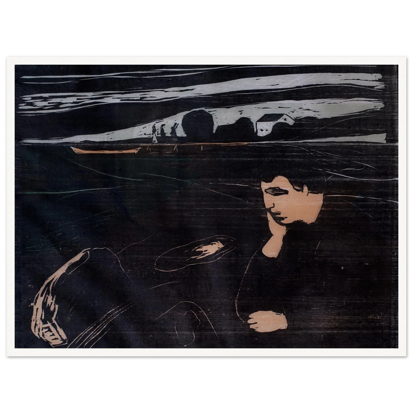 Evening (Melancholy III) (1902) Art Print | Edvard Munch - Framed Poster - 30x40 cm / 12x16″ - Black frame