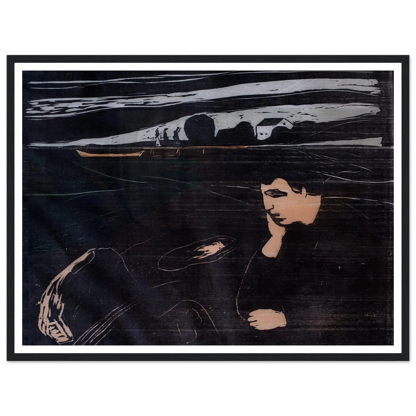 Evening (Melancholy III) (1902) Art Print | Edvard Munch - Framed Poster - 30x40 cm / 12x16″ - Black frame