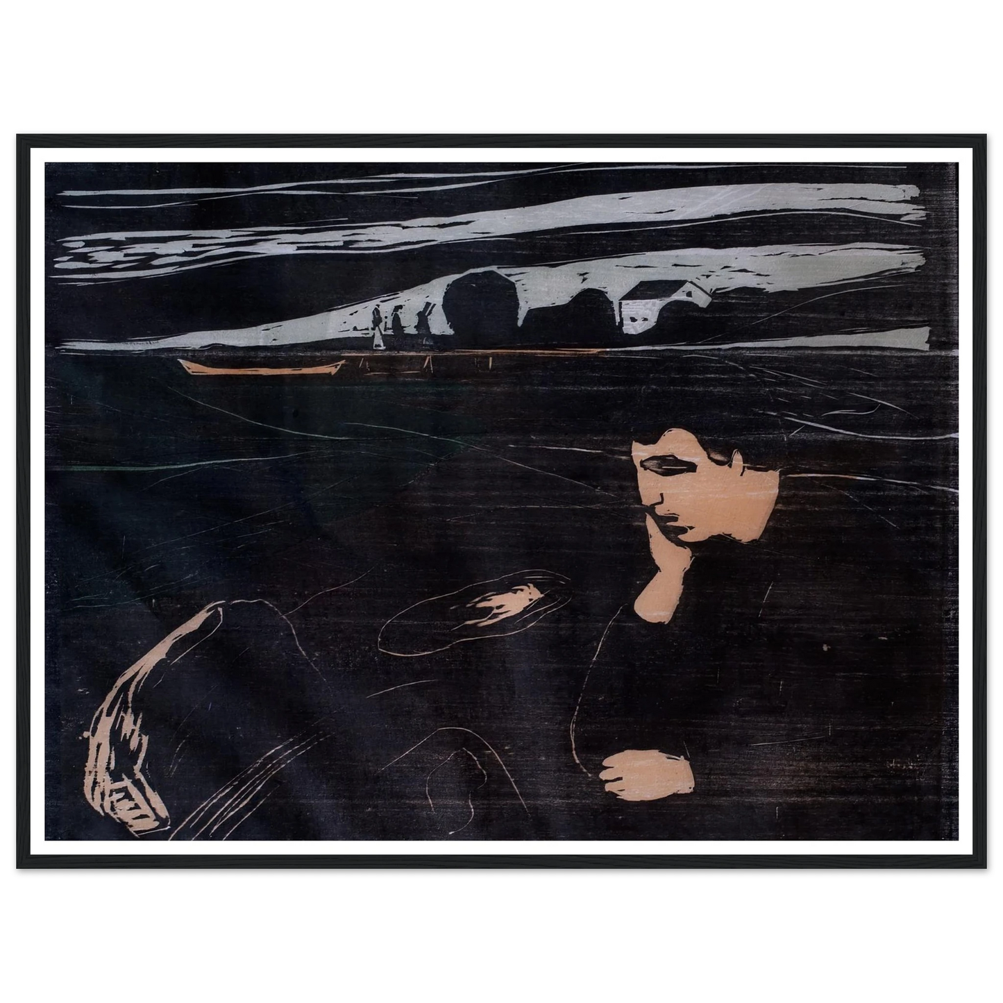 Evening (Melancholy III) (1902) Art Print | Edvard Munch - Framed Poster - 30x40 cm / 12x16″ - Black frame