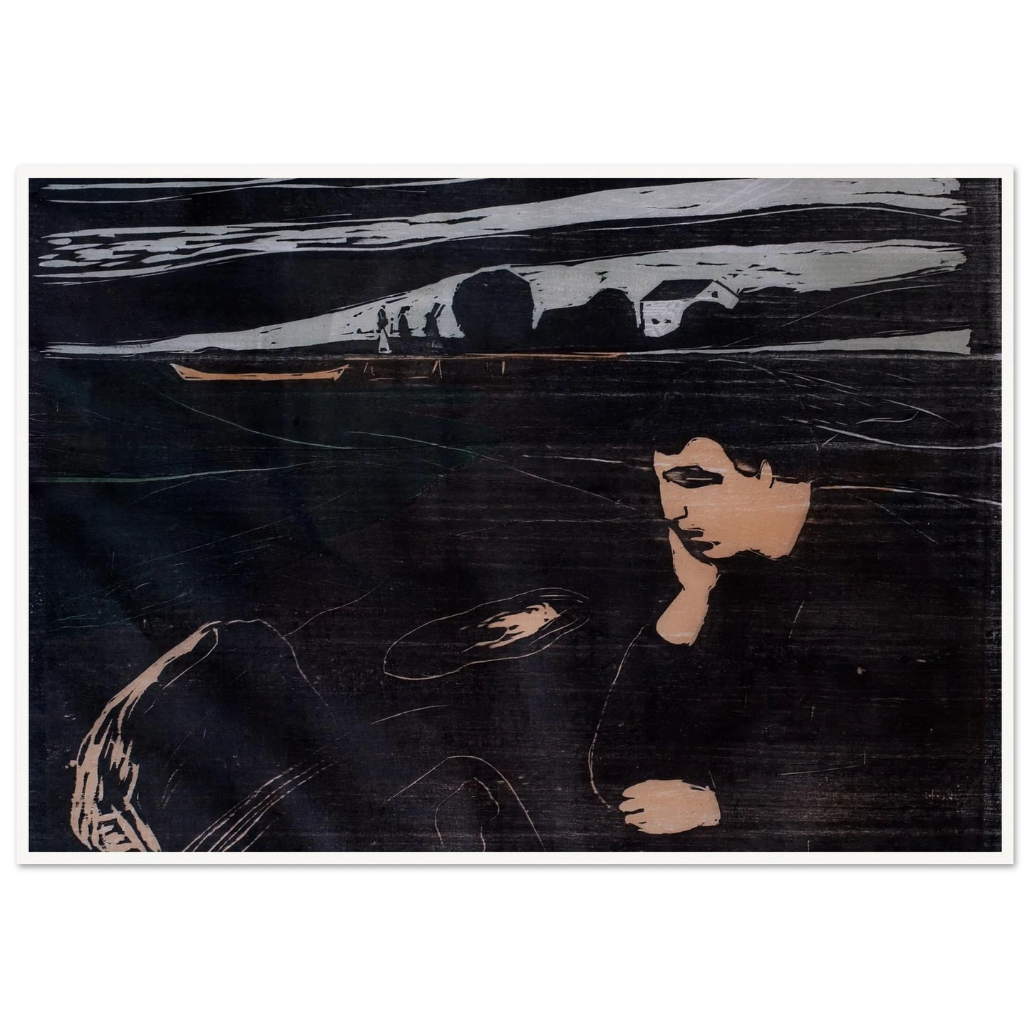 Evening (Melancholy III) (1902) Art Print | Edvard Munch - Framed Poster - 30x40 cm / 12x16″ - Black frame