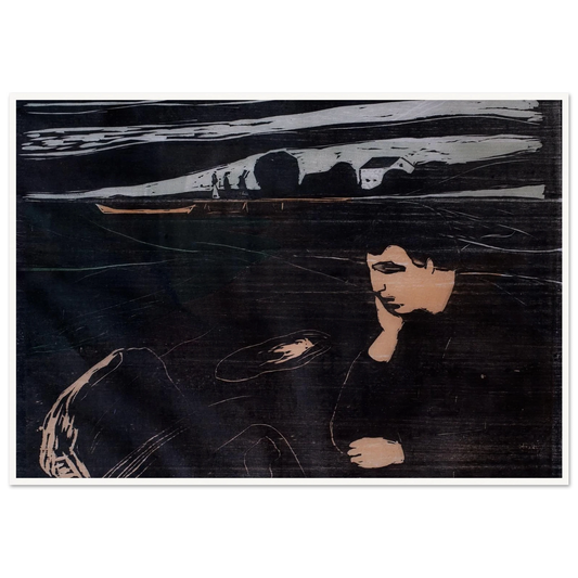 Evening (Melancholy III) (1902) Art Print | Edvard Munch - Framed Poster - 30x40 cm / 12x16″ - Black frame