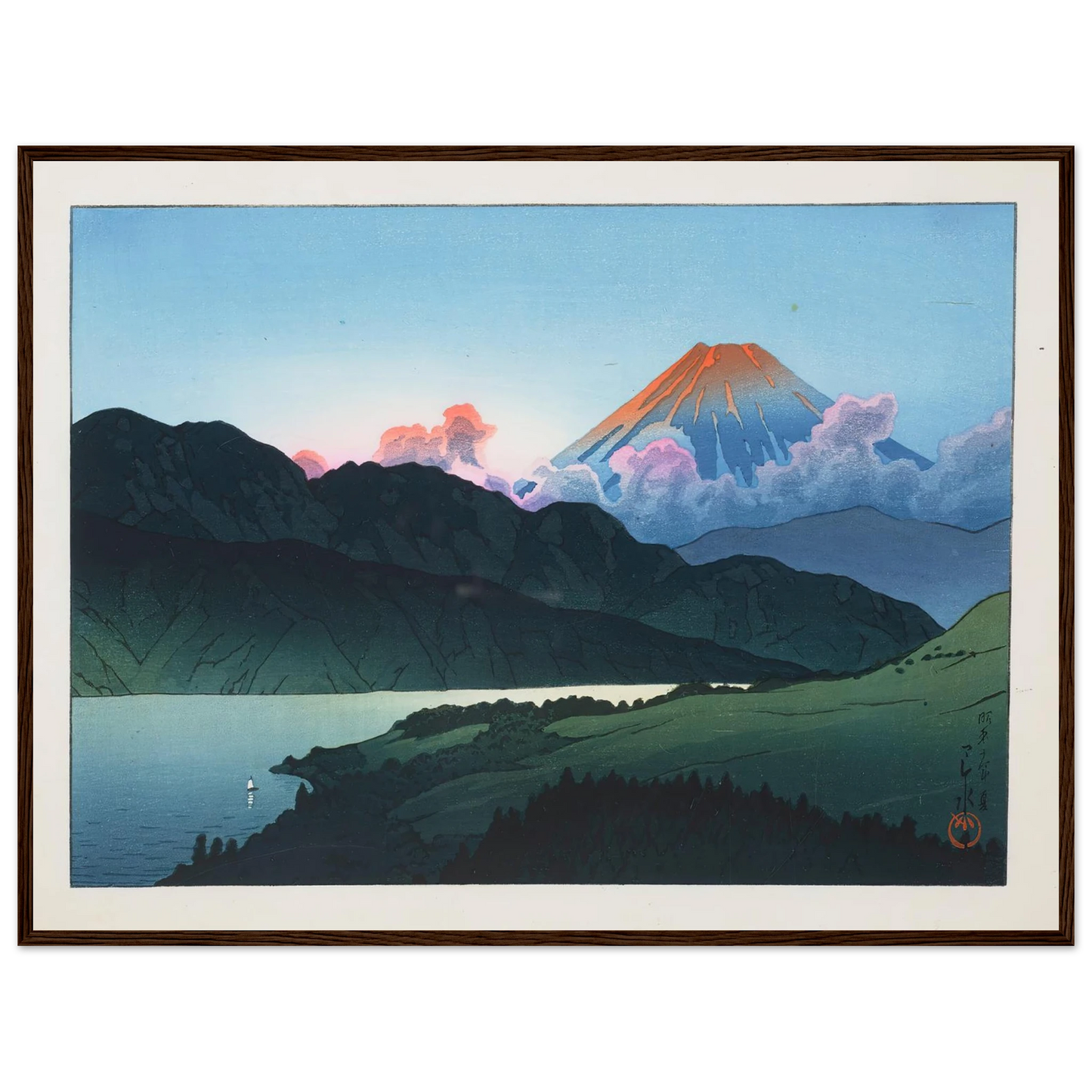 Evening of Mount Fuji from Lake Ashino-ko (1935) Art Print | Kawase Hasui - Framed Poster - 30x40 cm / 12x16″ - Black frame