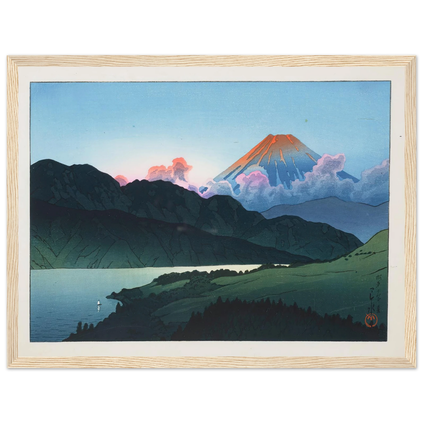 Evening of Mount Fuji from Lake Ashino-ko (1935) Art Print | Kawase Hasui - Framed Poster - 30x40 cm / 12x16″ - Black frame