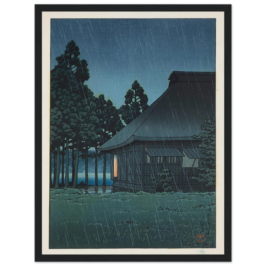 Evening rain at a lakeside tearoom (1935) Art Print | Kawase Hasui - Framed Poster - 30x40 cm / 12x16″ - Black frame