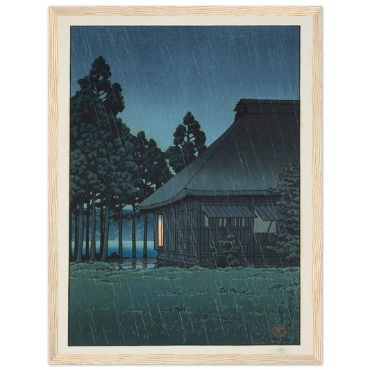 Evening rain at a lakeside tearoom (1935) Art Print | Kawase Hasui - Framed Poster - 30x40 cm / 12x16″ - Black frame
