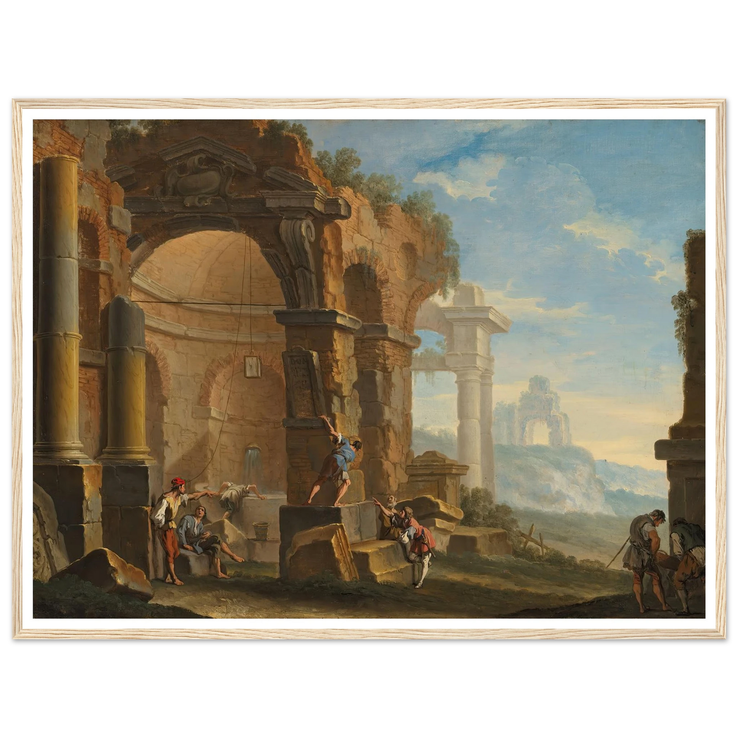 A capriccio with figures conversing by classical ruins Art Print | Sebastiano Ricci-Quipham Collections