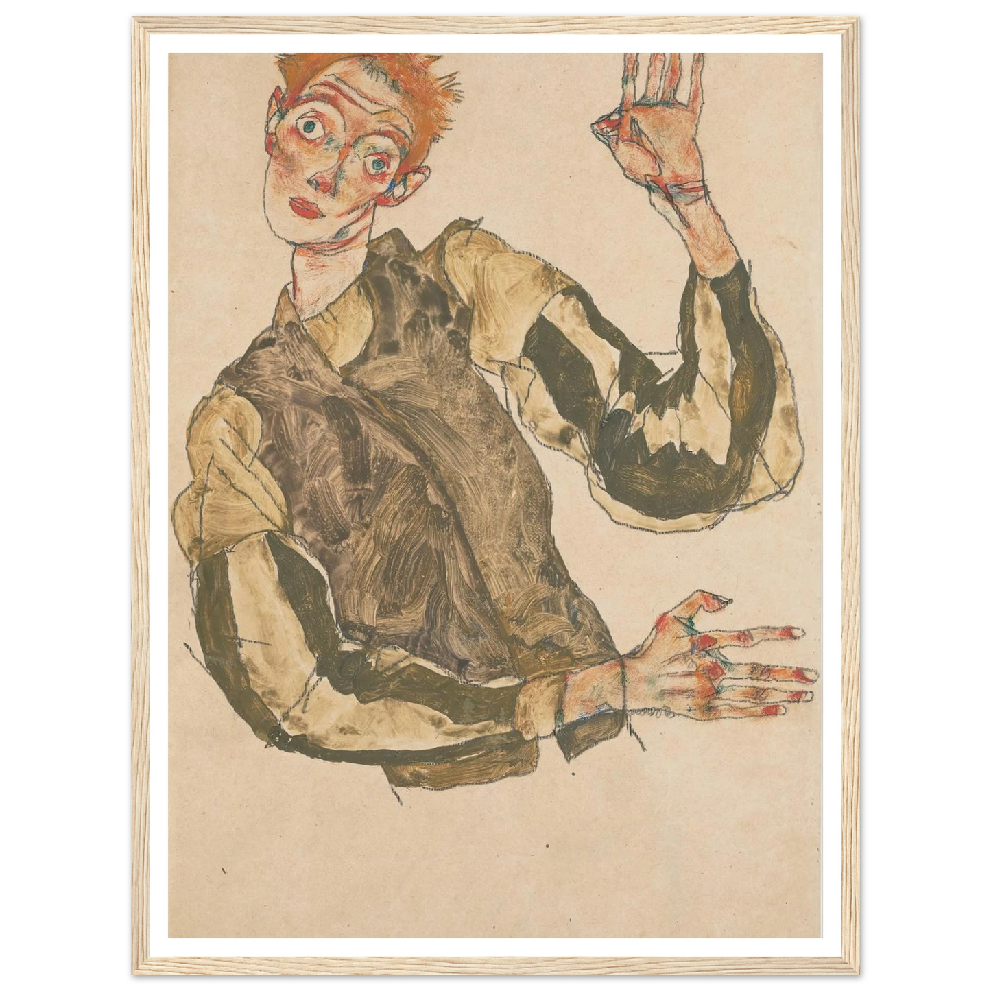 Self-Portrait with Striped Sleeves (1915) Art Print | Egon Schiele-Quipham Collections