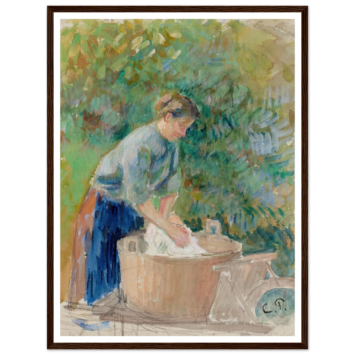 Femme lavant du linge dans un baquet (circa 1889) Art Print | Camille Pissarro-Quipham Collections