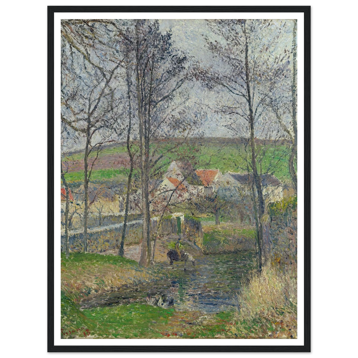 The banks of the Viosne at Osny in grey weather, winter Art Print | Camille Pissarro-Quipham Collections